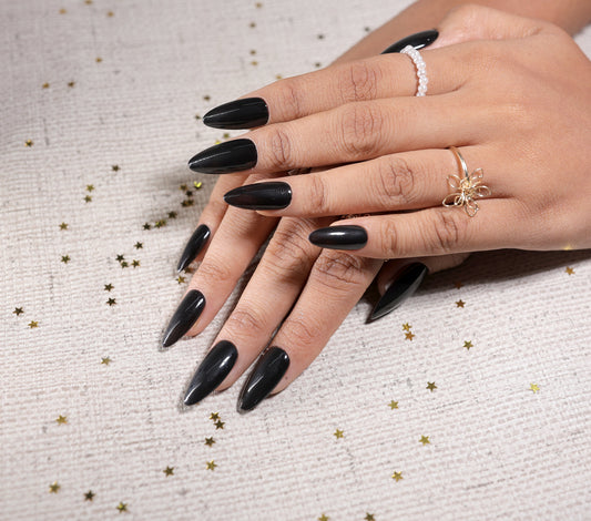 Black Almomd Solid Pressonnail With Nail KIt