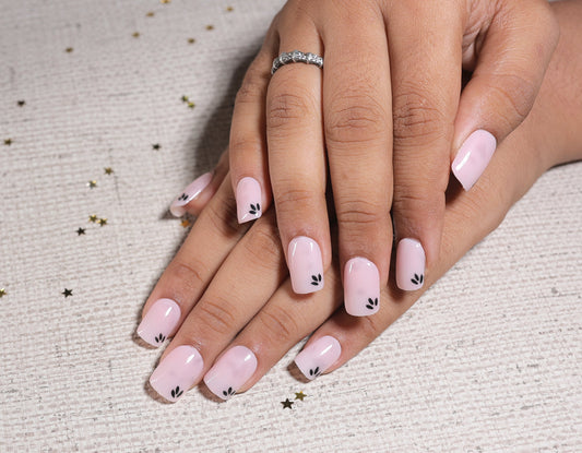 pink nails with black flawors preeson nail with nails kit
