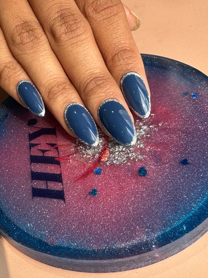 Royal Blue With Glitter Presson Nail With Nailkit