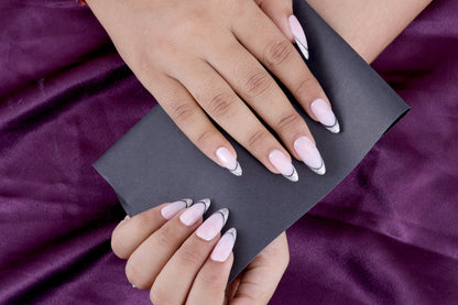 Black French Sillver Gllitar Preesonnail With Nailkit