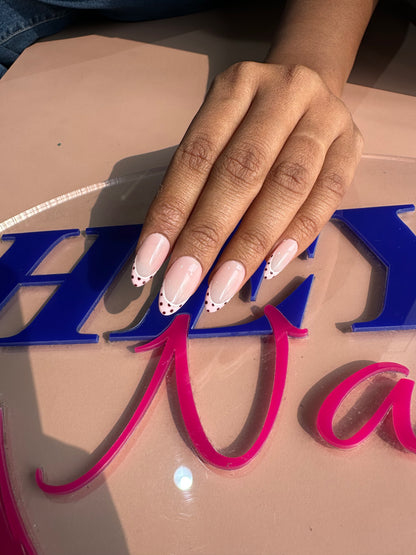 Nude Pink With Dot French Presson Nail With Nailkit