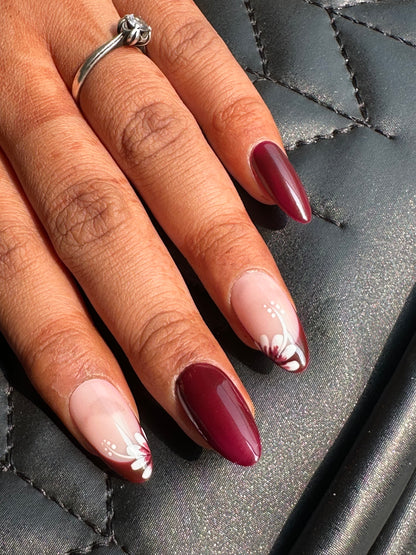 French With White Flower Pressonnail With Nailkit