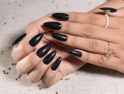 Black Almomd Solid Pressonnail With Nail KIt