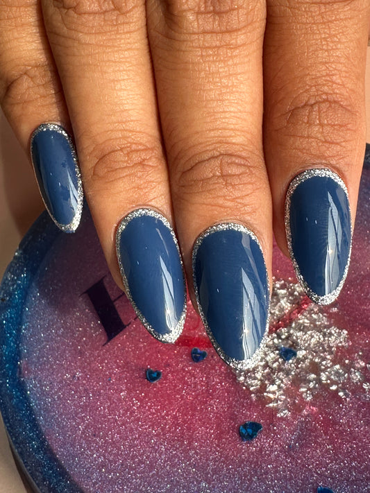 Royal Blue With Glitter Presson Nail With Nailkit