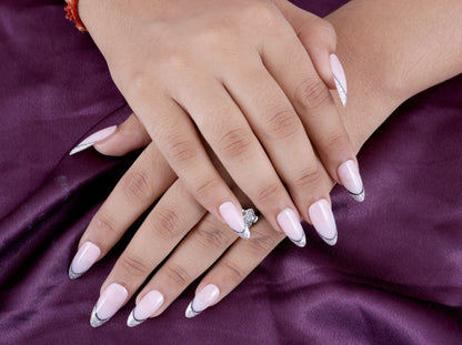 Black French Sillver Gllitar Preesonnail With Nailkit