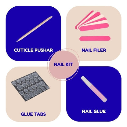 Black French Sillver Gllitar Preesonnail With Nailkit
